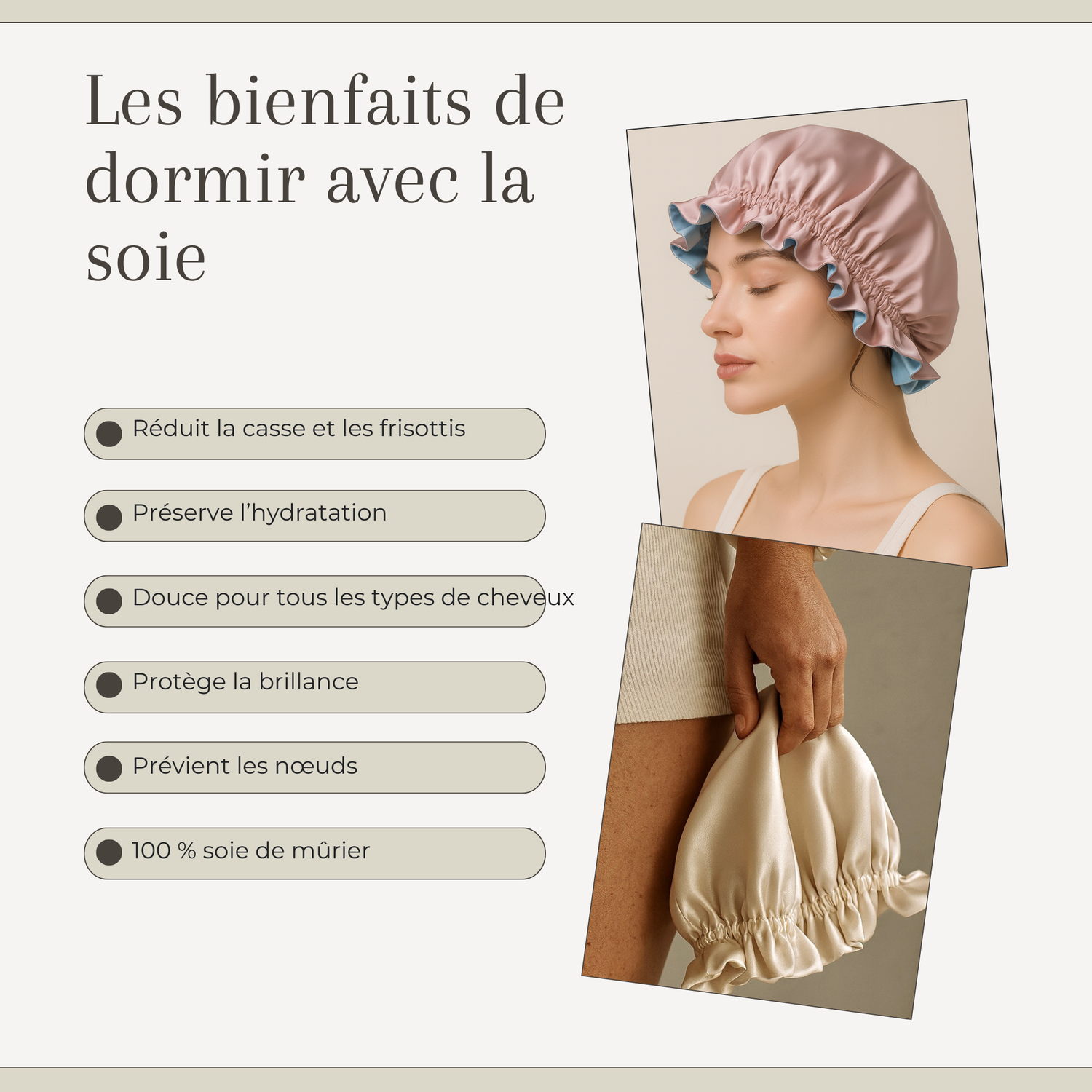 Bonnet 100% soie de mûrier - double épaisseur